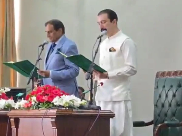 Newly elected Prime Minister of Azad Kashmir Faisal Rathore takes oath of office